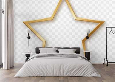 Golden star sparkles and sparkles on a transparent background 3d illustration. Wall mural