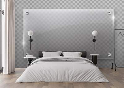 Transparent glass plate isolated on transparent background with realistic shadows. Wall mural