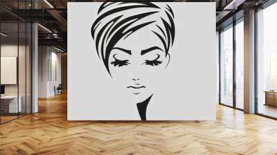 Beautiful business girl with short hair and makeup. Wall mural