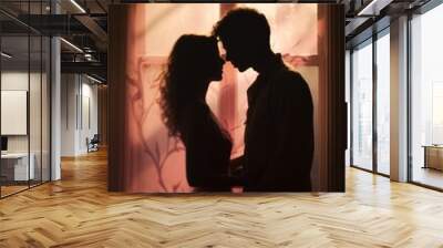 Dreamy analog photo of a couple kissing, soft focus, vintage style Wall mural