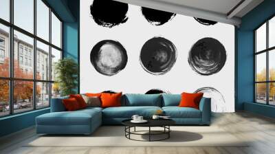 Grunge paint circle vector element set. Brush smear stain textur Wall mural