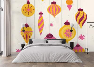 Set of festive retro Christmas ornaments 50s style Wall mural