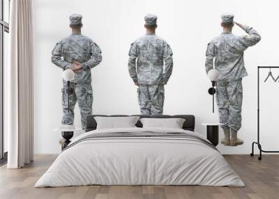 us army soldier in three positions isolated on white background Wall mural