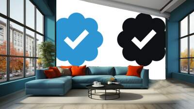 Verified badge profile. Verified badge. Social media account verification icon. Blue check mark. Approved profile sign. Vector illustration Wall mural