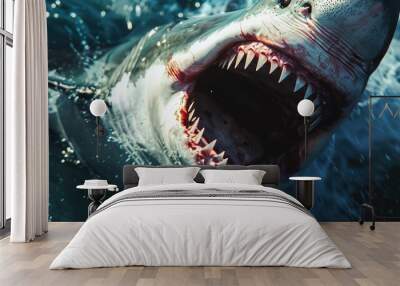 Eyecatchin Cartoon shark with open jaws Wall mural