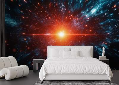 Futuristic Space Scene with Glowing Starburst in Dark Starry Background Wall mural