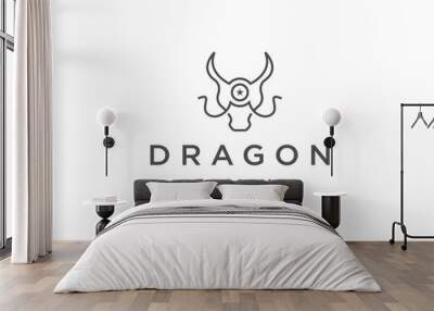 Dragon head with line art style logo design template flat vector Wall mural