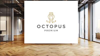 Luxury king octopus with line art style logo design template flat vector Wall mural