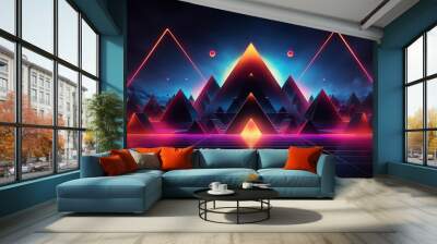 cool illustration with geometric shapes and neon laser lights - perfect for wallpapers Wall mural