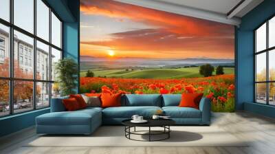 field of poppies generated ai Wall mural