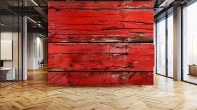 Old red wooden board background. Wall mural