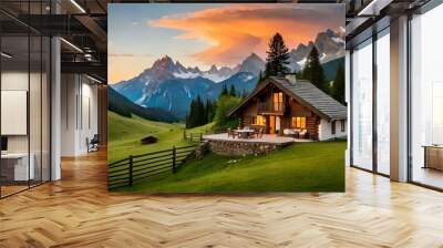 swiss alpine village generated ai Wall mural