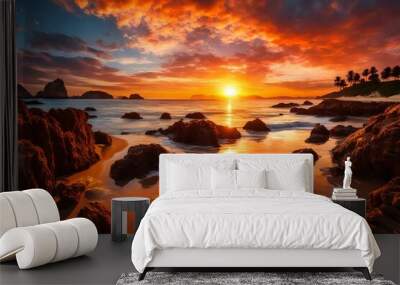 Captivating Coastal Sunrise: Embracing the Beauty of a Seaside Morning View generated by AI Wall mural