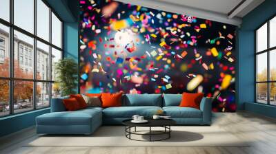 confetti falling over a crowd at a celebration, with the focus on the colorful pieces and the joy of the moment Wall mural