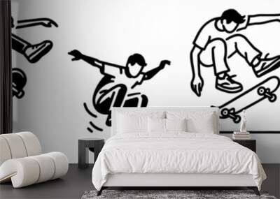 A boy jumping on a skateboard vector illustration black and white Wall mural