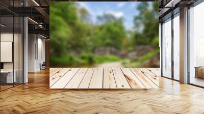 wooden floor on bokeh blur nature landscape background Wall mural