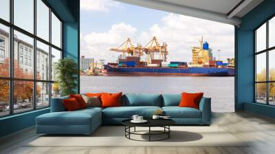 Industrial business loading containers shipping in the harbor Wall mural