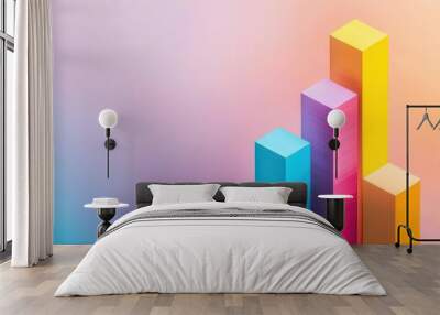 An abstract image featuring colorful bars ascending on a soft gradient background, representing growth and progress. Wall mural