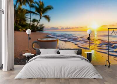 Peaceful Beachfront Sunrise Shared Over Coffee and Nature s Beauty Wall mural