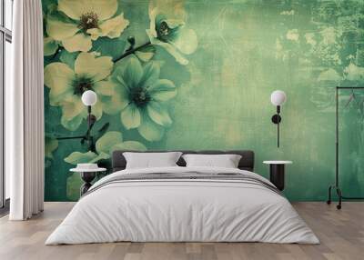 Flowers with old color seafoam green  background Wall mural