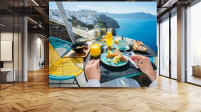 Breakfast in luxurious resort in Santorini Wall mural