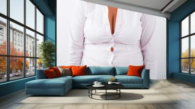 Fat woman with shirt too small Wall mural