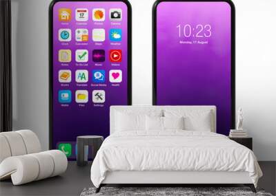 Isolated mobile phone with sample home and locked screens Wall mural