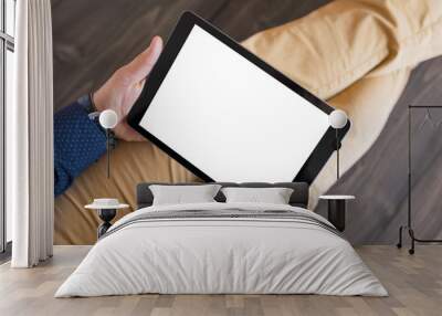 Man using digital tablet. Tablet horizontal screen mockup. Wall mural