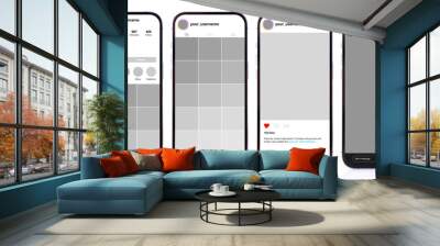 Mock up of sample social media pages on mobile phone Wall mural