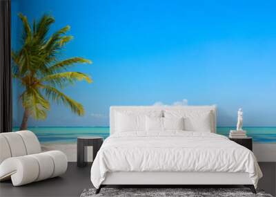 panorama banner photo of idyllic tropical beach with palm tree Wall mural