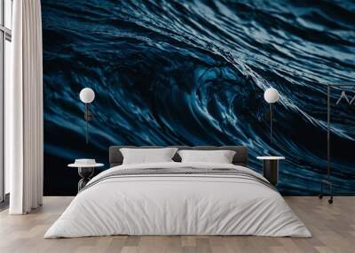 Abstract dark background with flowing blue waves. Wall mural