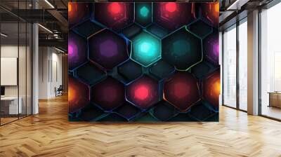 Abstract hexagon pattern with glowing edges. Wall mural