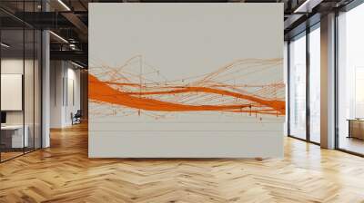 Abstract orange line art in minimalist style Wall mural