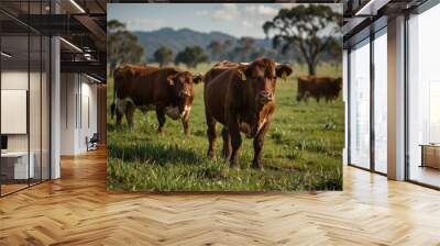 Beef cows and calves grazing on Australian farmland. Wall mural