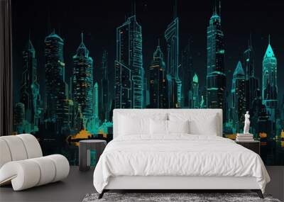 Bio-luminescent city underwater—generative illustration. Wall mural