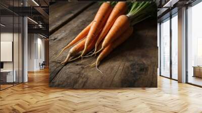 Carrots displayed on a wooden surface, with plenty of space for adding text. Wall mural