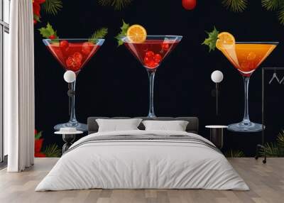 Cocktail glass design for a Christmas drink menu. Wall mural