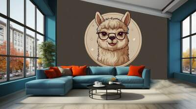 Cute alpaca logo design with a soft, friendly feel. Wall mural