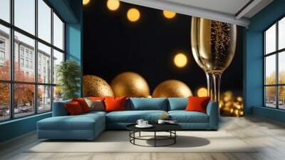 Festive New Year celebration with champagne. Wall mural