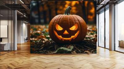 Halloween-themed pumpkin backdrop with eerie vibes. Wall mural