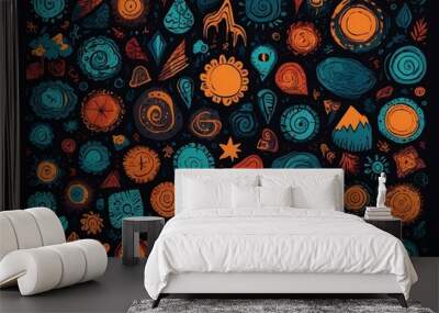 Hand-drawn doodle shapes in a painting style for abstract backgrounds, ideal for posters, covers, and flyers. Wall mural