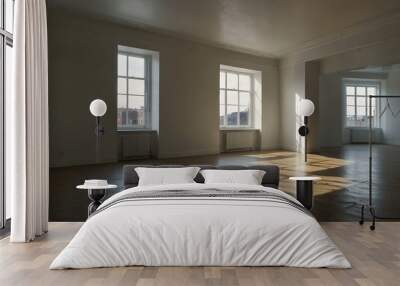 Large empty room with white walls and a window. Wall mural