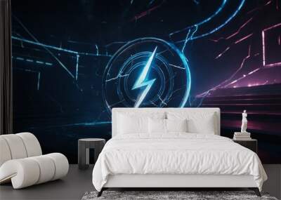 Light beams create a glowing arrow, showcasing speed and forward momentum. Wall mural