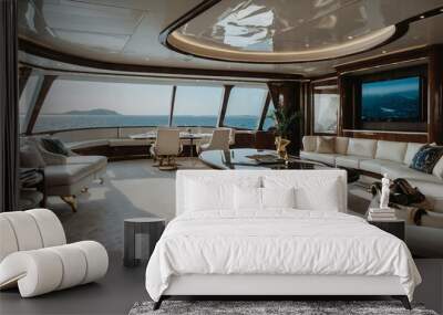 Luxurious yacht interior as a mobile office with ocean views. Wall mural