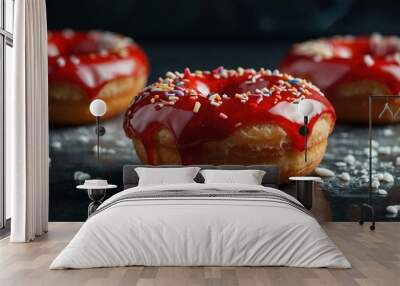 Mini donut with red glaze. Wall mural