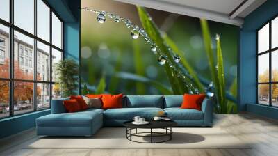 Morning dew on fresh grass. Wall mural