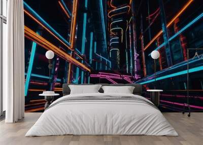 Neon lights and abstract patterns, tech-themed. Wall mural