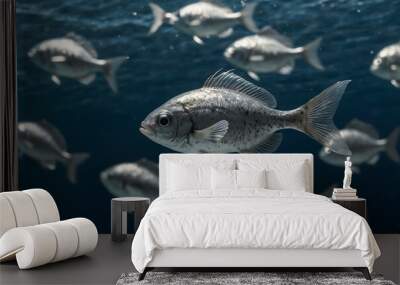 Small silver fish swimming in the ocean. Wall mural