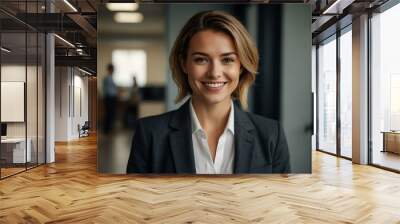 Smiling professional woman in a suit in a modern office Wall mural