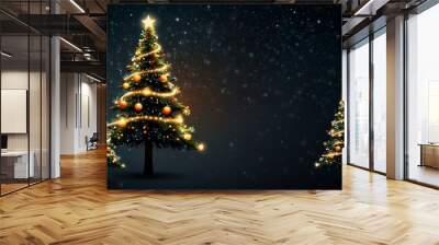 Starry Christmas tree with glowing lights for New Year greetings. Wall mural